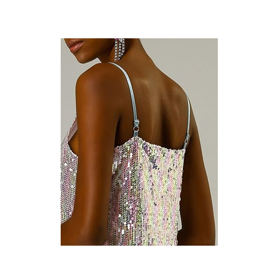 Allegra K Women Halloween Glitter Sequin V Neck Spaghetti Strap Mini Dress, S