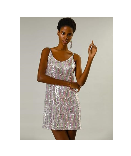 Allegra K Women Halloween Glitter Sequin V Neck Spaghetti Strap Mini Dress, S