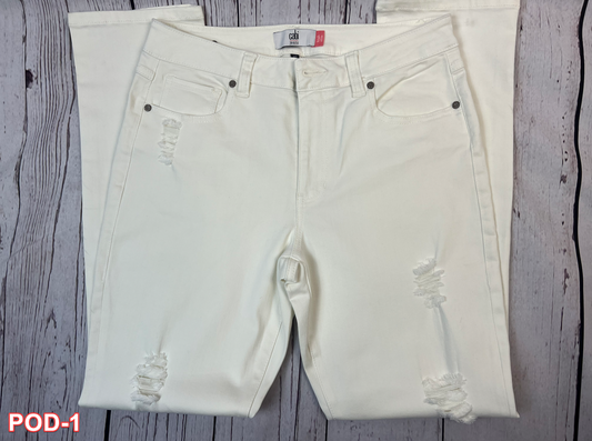 Cabi Women's Straight High Slim Distressed White Designer Jeans SZ10  31Wx30L