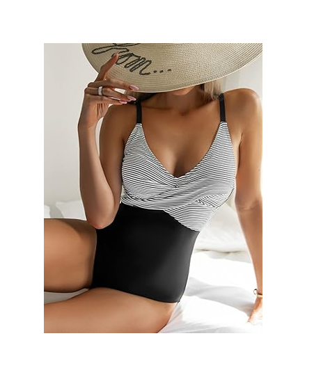 B2prity Women's One Piece Swimsuits Tummy Control Front Cross Bathing Suits, S