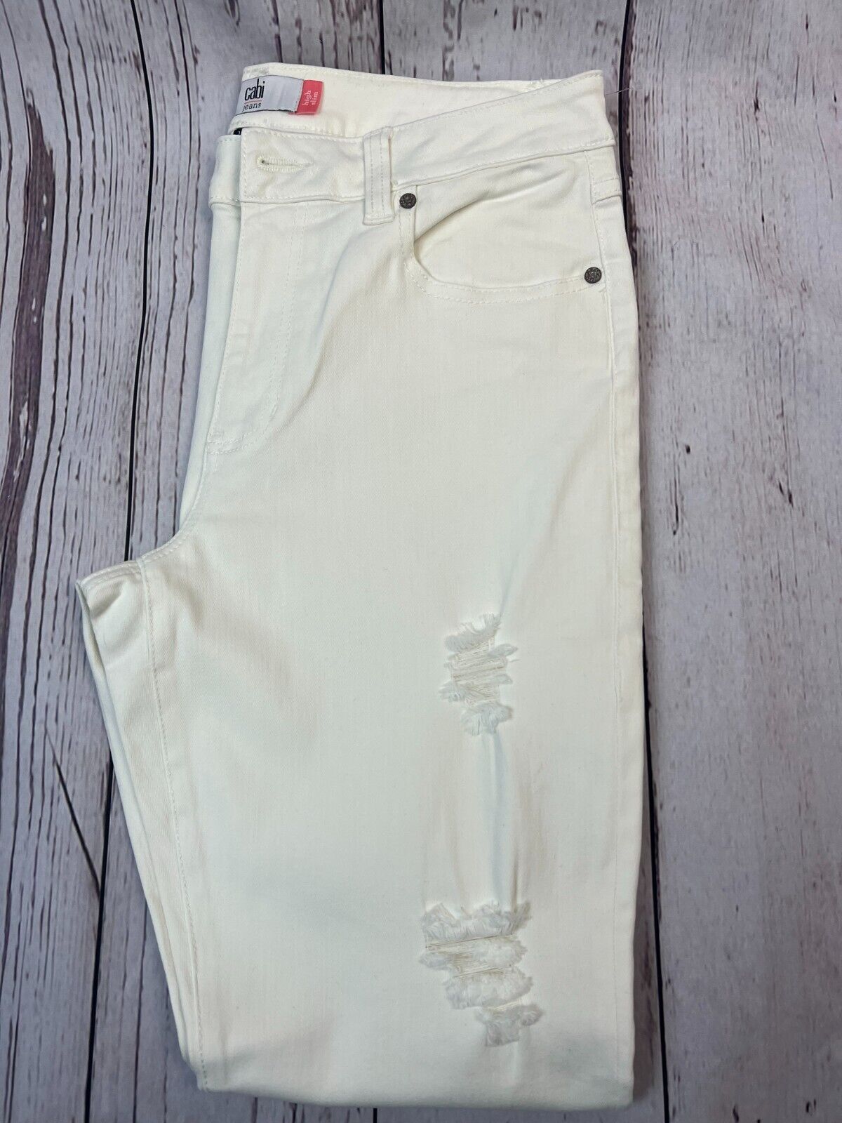 Cabi Women's Straight High Slim Distressed White Designer Jeans SZ10  31Wx30L
