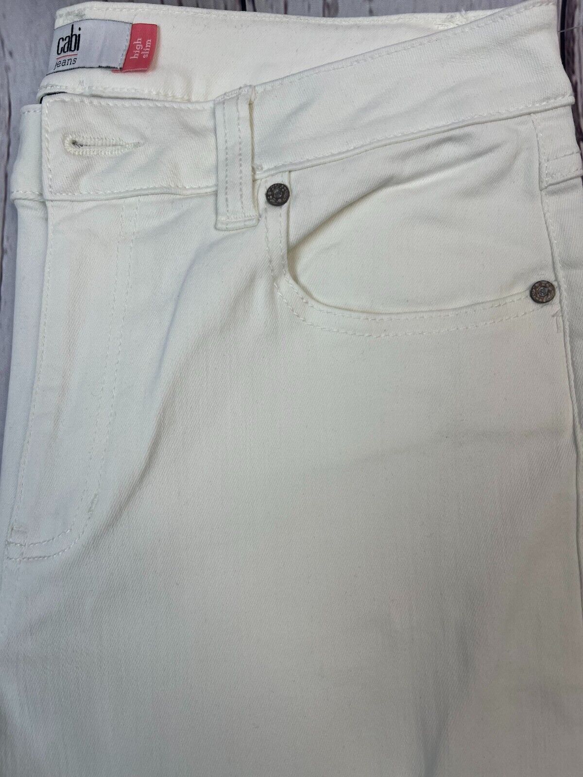Cabi Women's Straight High Slim Distressed White Designer Jeans SZ10  31Wx30L