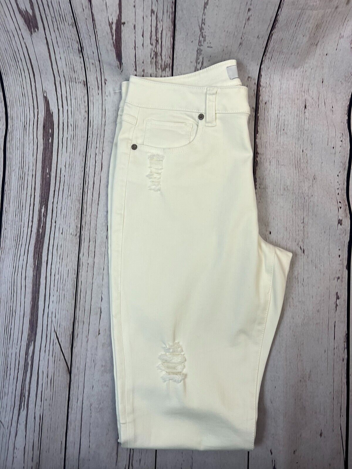 Cabi Women's Straight High Slim Distressed White Designer Jeans SZ10  31Wx30L