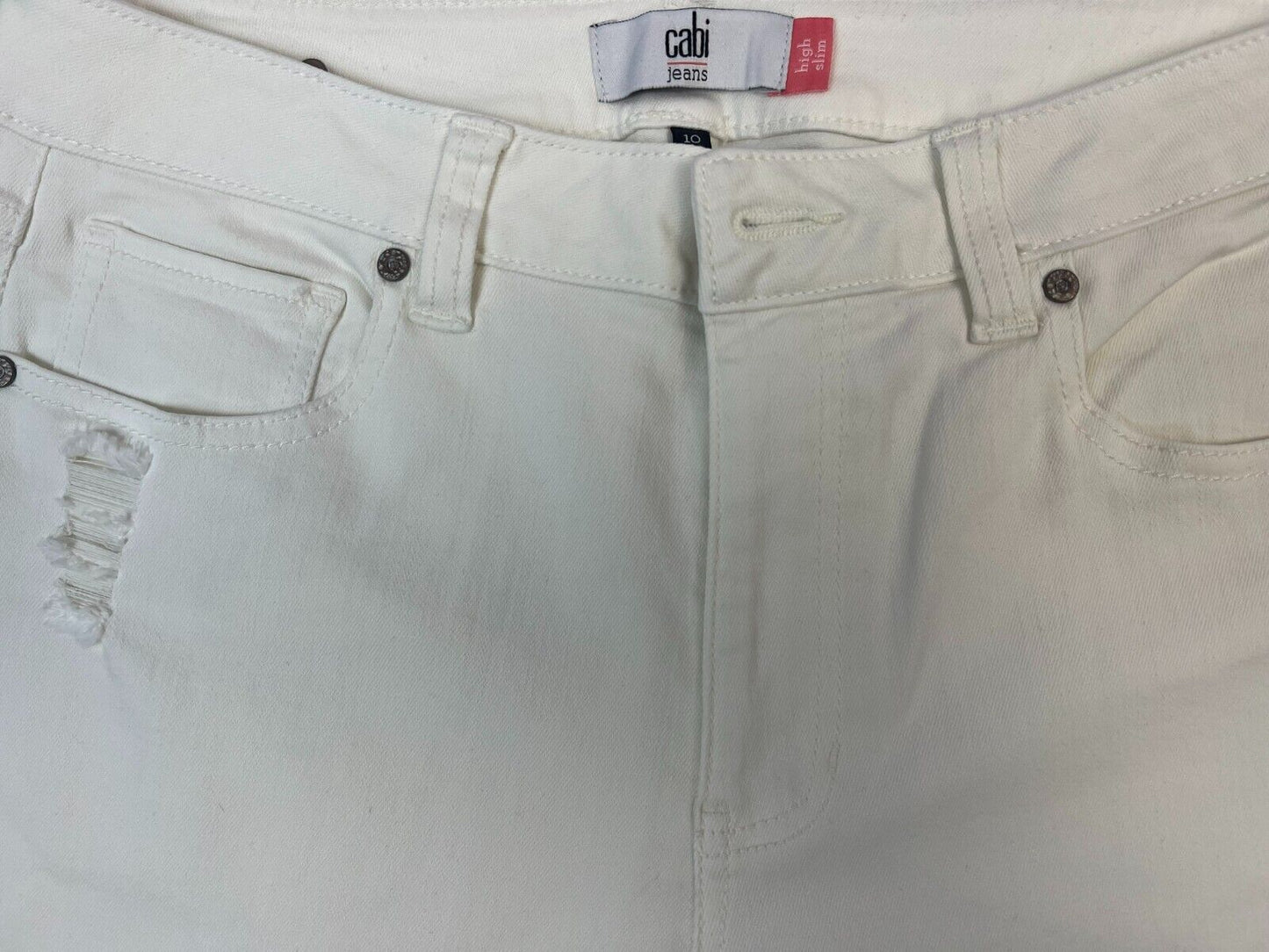 Cabi Women's Straight High Slim Distressed White Designer Jeans SZ10  31Wx30L