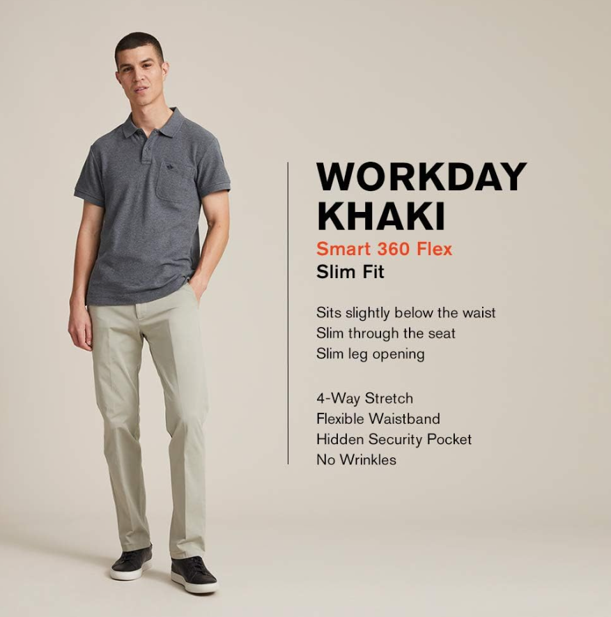 DOCKERS Men's Slim Fit Workday Khaki Smart 360 Flex Pants, Black, 32W x 34L