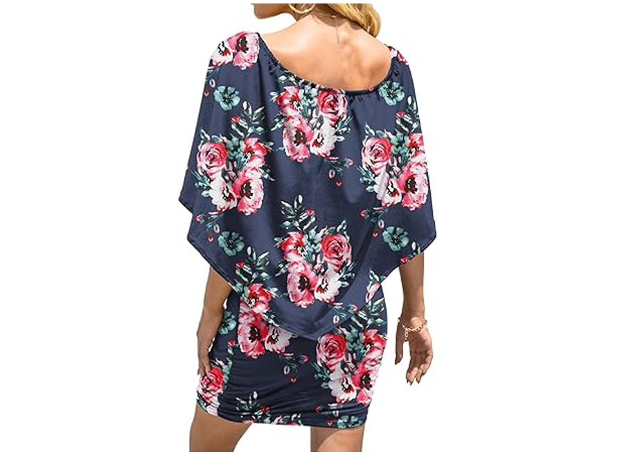 Yincro Women's Off The Shoulder Ruffle Bodycon Club Party Mini Dress Flower, XL