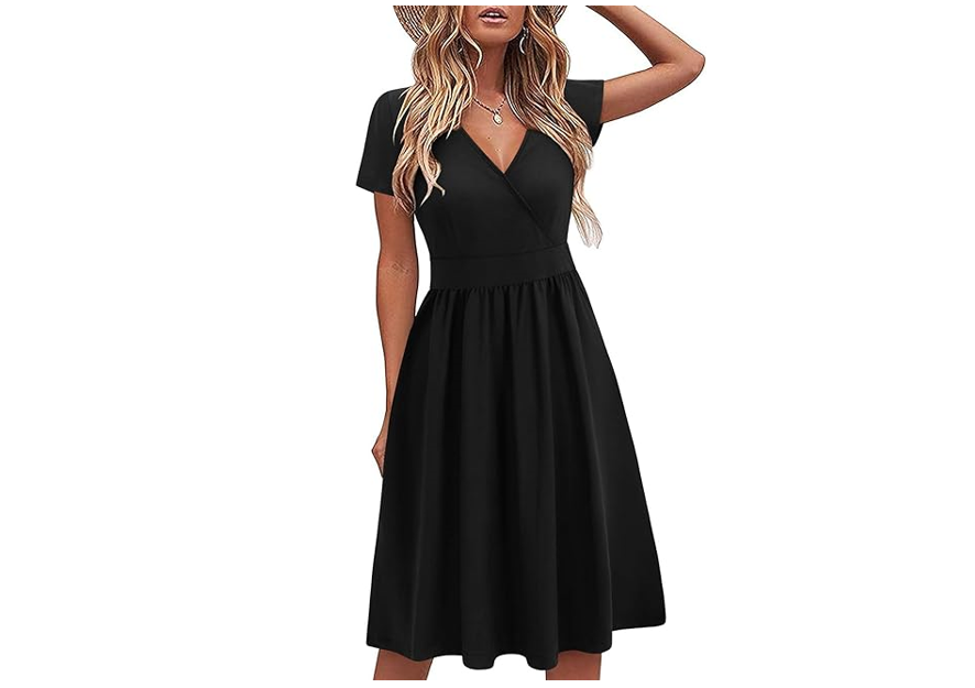 VOTEPRETTY Women Short Sleeve V Neck Wrap Dress Summer Casual Floral Sundress,XL