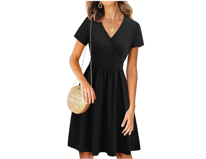 VOTEPRETTY Women Short Sleeve V Neck Wrap Dress Summer Casual Floral Sundress,XL