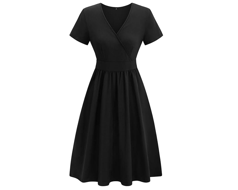 VOTEPRETTY Women Short Sleeve V Neck Wrap Dress Summer Casual Floral Sundress,XL
