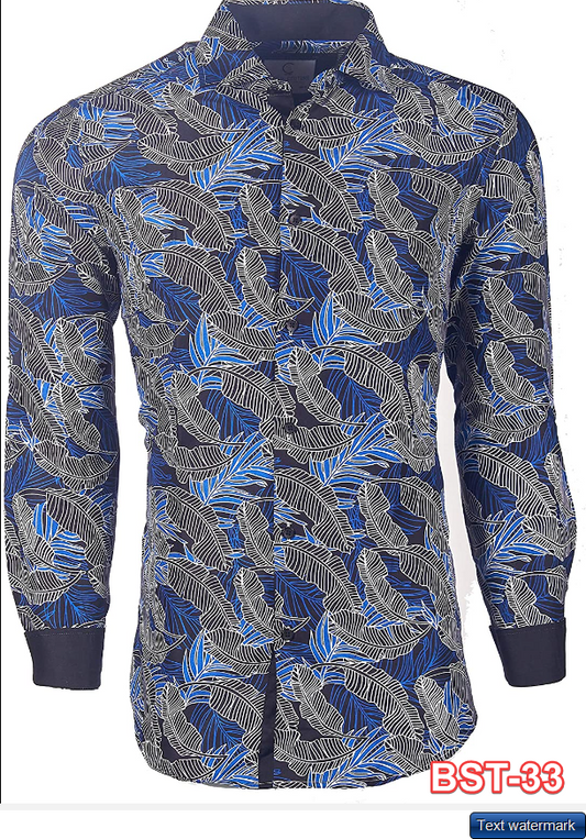 Suslo Couture Men's Floral Designer Printed Long Sleeve Slim Fit Dress Shirts S