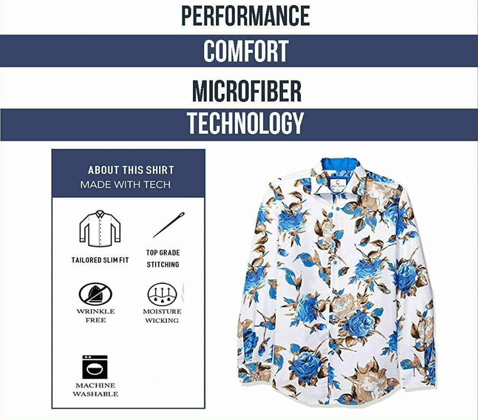 Suslo Couture Men's Floral Designer Printed Long Sleeve Slim Fit Dress Shirts S