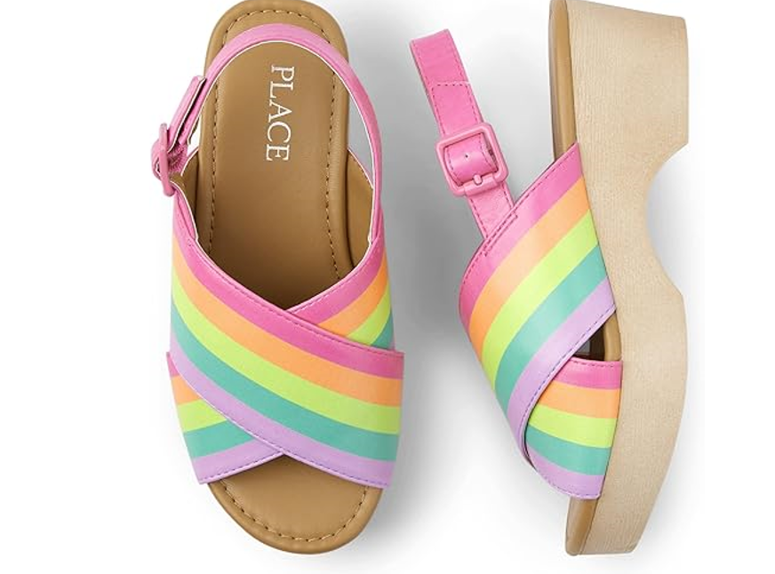 The Children's Place Girls Clog Rubber Sandals, Buckle Closure Rainbow 1 Big Kid
