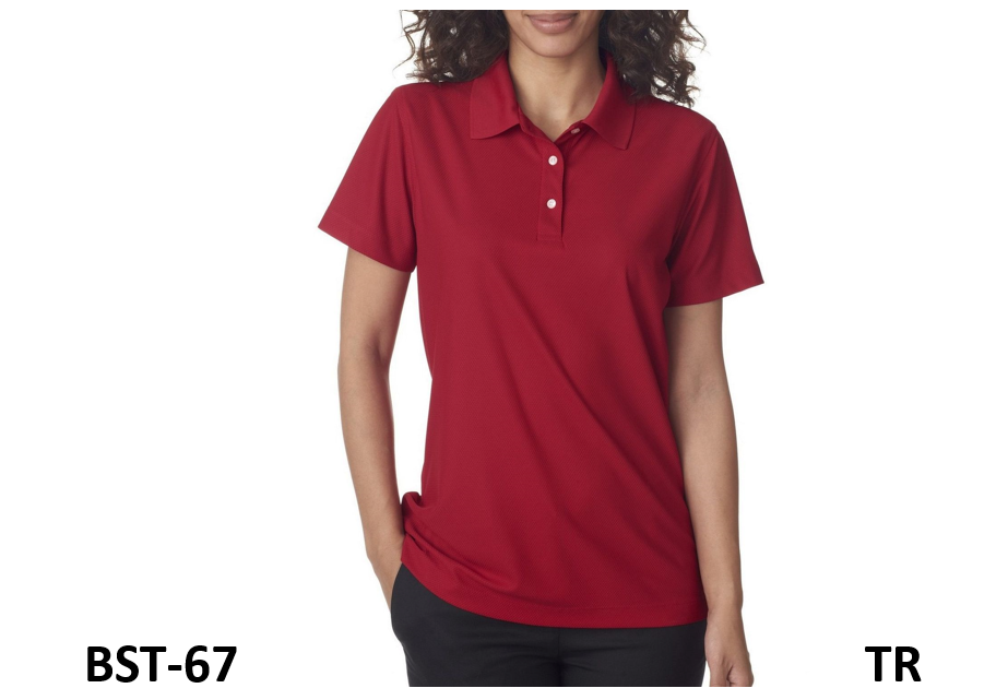 UltraClubs Women's Cool & Dry Pebble-Knit Polo Tee, UV Protection, Red, 3X-Large