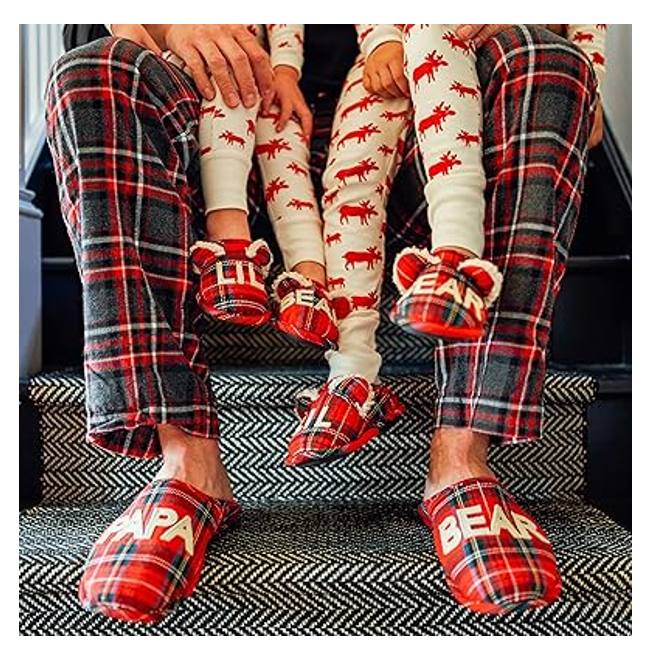 Dearfoams Kids Unisex Slipper, Lil Bear Tartan Plaid, US 11-12 Toddler
