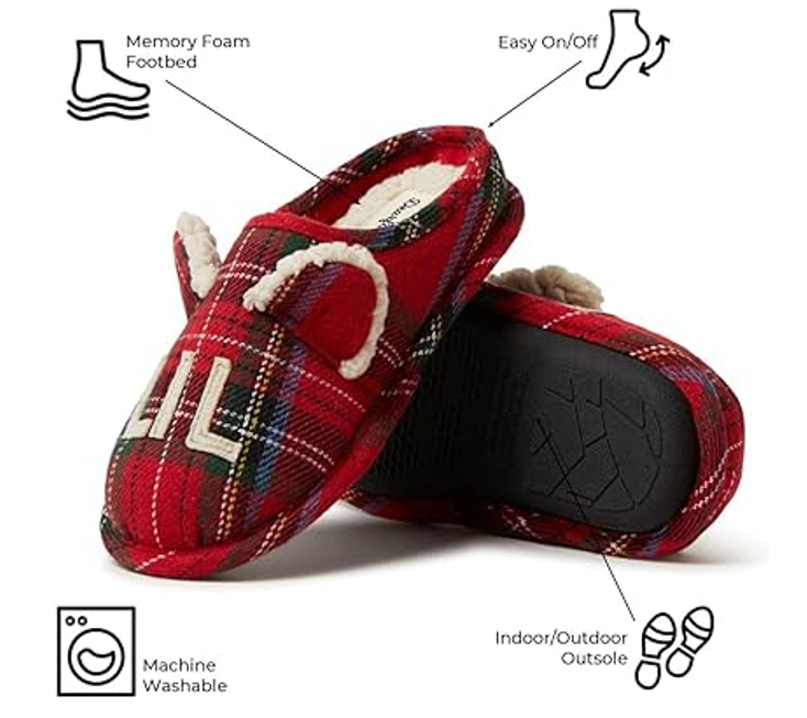 Dearfoams Kids Unisex Slipper, Lil Bear Tartan Plaid, US 11-12 Toddler