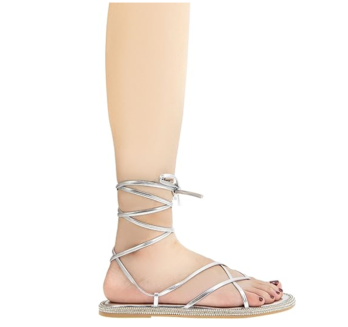 BCBGeneration Women's Tarin Sandal Rhinestone Detailing Padded Footbed Silver, 5
