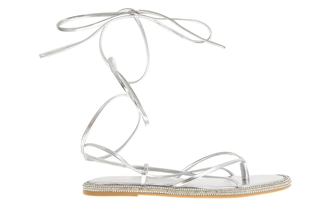 BCBGeneration Women's Tarin Sandal Rhinestone Detailing Padded Footbed Silver, 5