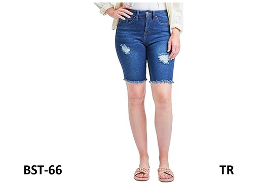 Women's Vintage Dream Bermuda Shorts with Frayed Hem, Midnight Sky Blue, 06