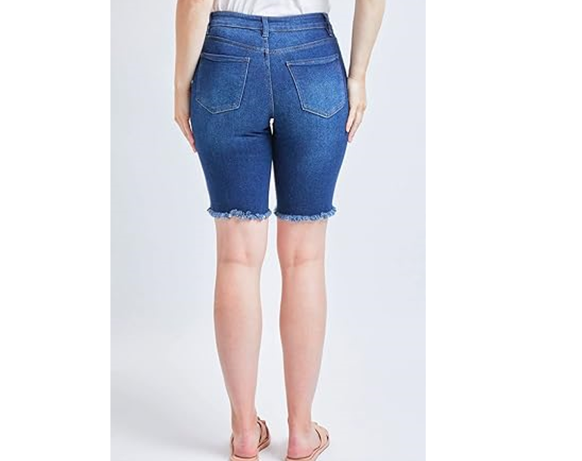 Women's Vintage Dream Bermuda Shorts with Frayed Hem, Midnight Sky Blue, 06