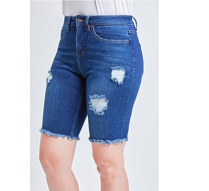 Women's Vintage Dream Bermuda Shorts with Frayed Hem, Midnight Sky Blue, 06
