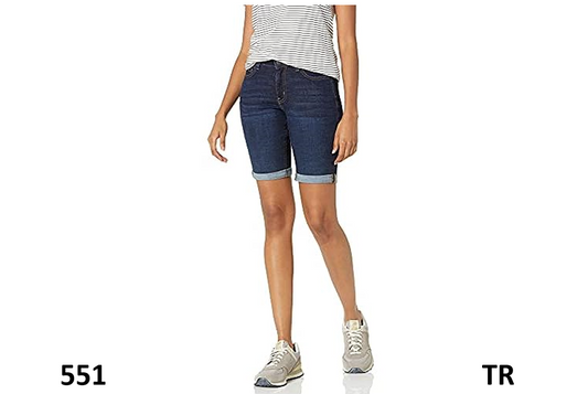 Essentials Women's 9 in Inseam, High Stretch Denim Bermuda Shorts, Dark Wash, 16