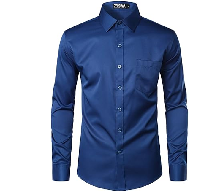 ZEROYAA Men Urban Stylish Casual Business Slim Fit Long Sleeve Dress Shirt, XXL