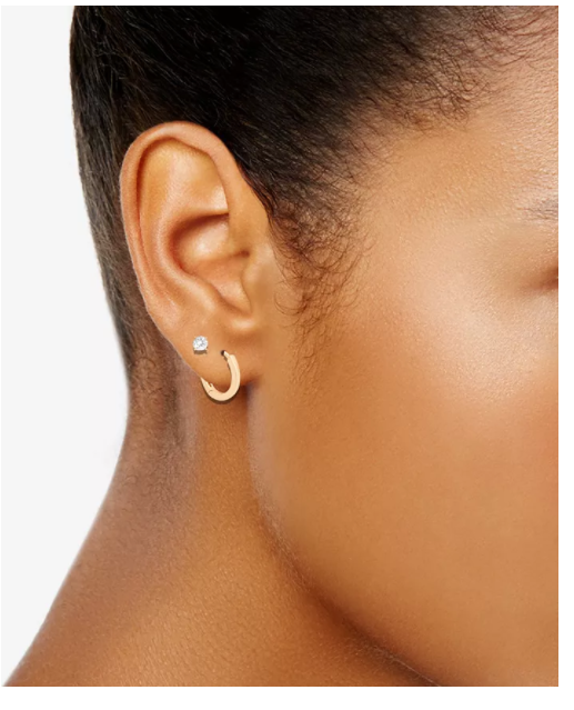 Essentials Cubic Zirconia Round Stud & Polished Huggie Hoop in Gold Plate $50