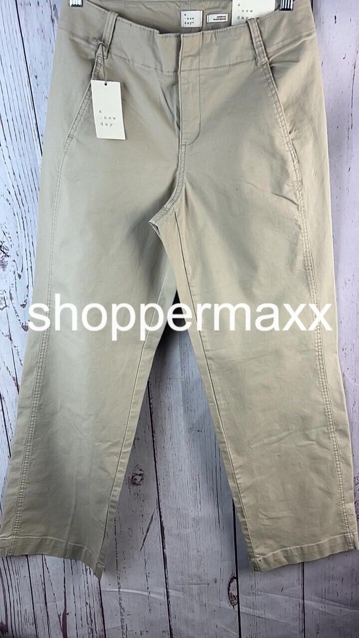Women's Mid-Rise Relaxed Straight Leg Chino Pants - A New Day, Beige, Size- 6