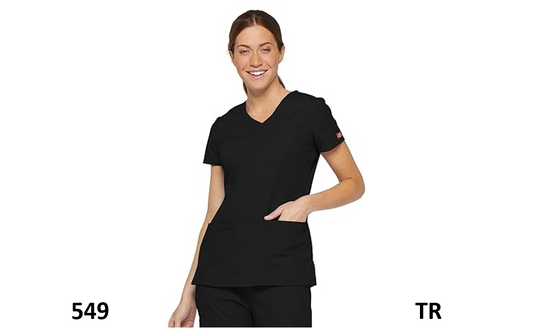 Dickies Women's Signature Jr. Fit V-Neck Top Medical Scrubs Shirts, Black, XXL