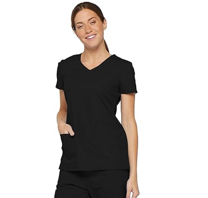 Dickies Women's Signature Jr. Fit V-Neck Top Medical Scrubs Shirts, Black, XXL