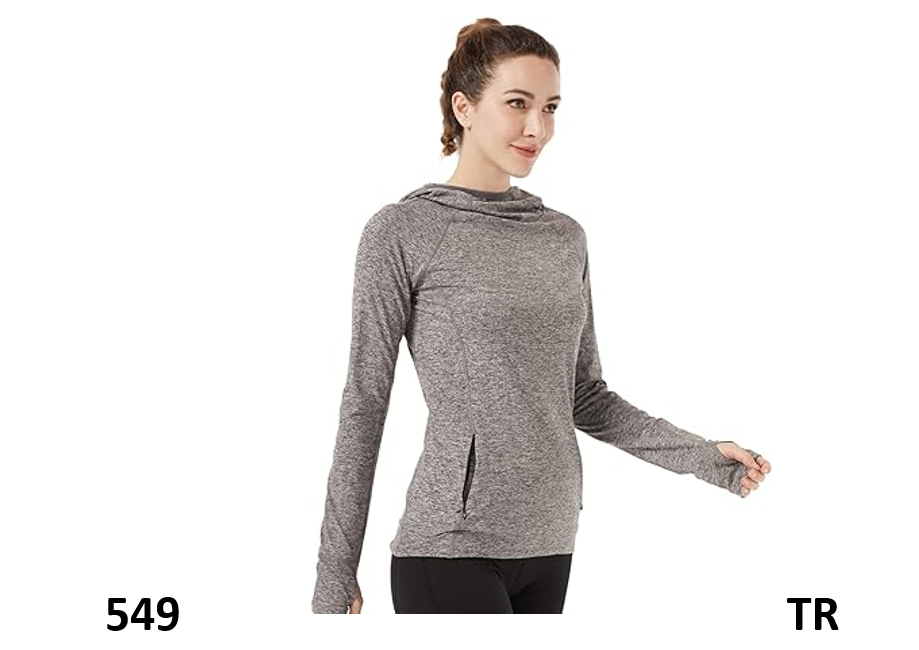 Women Running Hoodie Long Sleeve, Pocket UV Sun Protection Shirt Quick Dry, XL