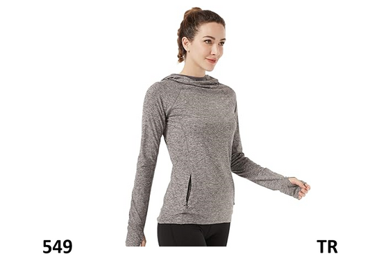Women Running Hoodie Long Sleeve, Pocket UV Sun Protection Shirt Quick Dry, XL