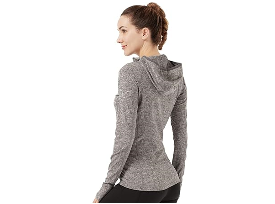 Women Running Hoodie Long Sleeve, Pocket UV Sun Protection Shirt Quick Dry, XL