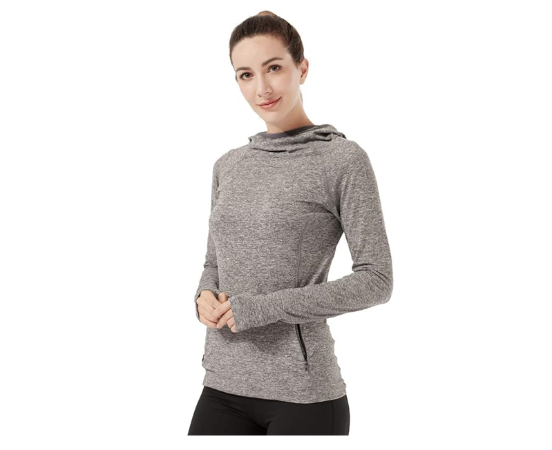 Women Running Hoodie Long Sleeve, Pocket UV Sun Protection Shirt Quick Dry, XL