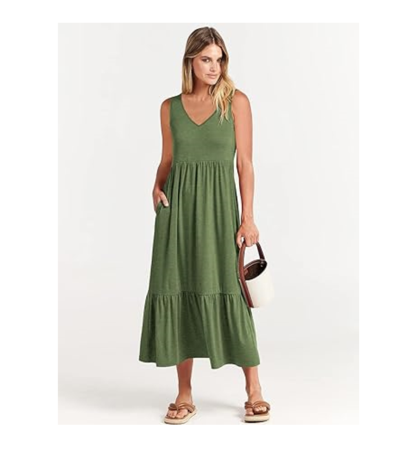 ANRABESS WomenSummer Casual Sleeveless V-Neck Swing Dress Fit & Flare Flowy, XL