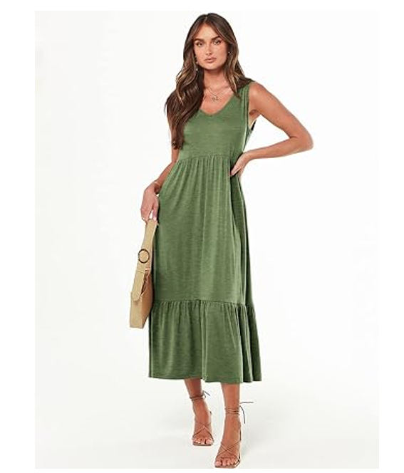 ANRABESS WomenSummer Casual Sleeveless V-Neck Swing Dress Fit & Flare Flowy, XL