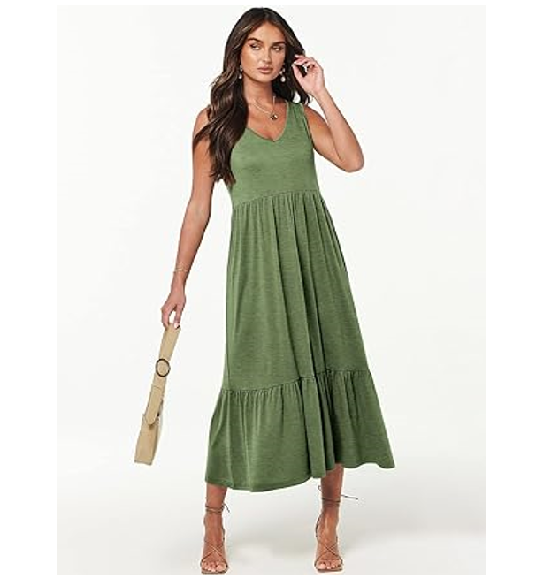 ANRABESS WomenSummer Casual Sleeveless V-Neck Swing Dress Fit & Flare Flowy, XL