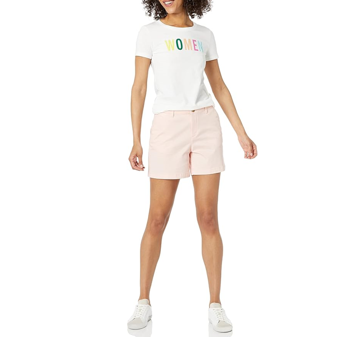 Amazon Essentials Women's 5" Inseam Chino Short, Curvy Fit Type, Dusty Pink, 14