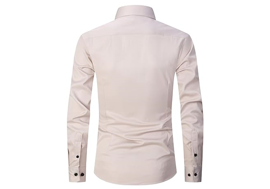 ATOFY Men's Long Sleeve Dress Shirt Regular Fit Casual Button-Down Solid Shirt,M