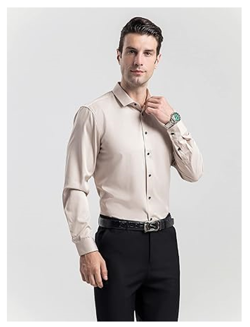 ATOFY Men's Long Sleeve Dress Shirt Regular Fit Casual Button-Down Solid Shirt,M