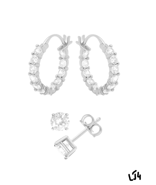 Essentials Cubic Zirconia Round Stud & Cubic Zirconia Inside Outside Hoop $40 vl