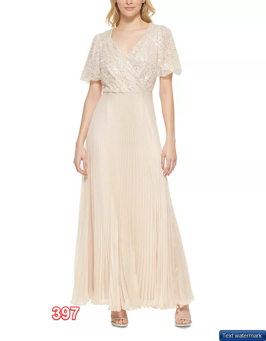 DKNY Women's Embellished-Top Pleated Gown Vanilla 2