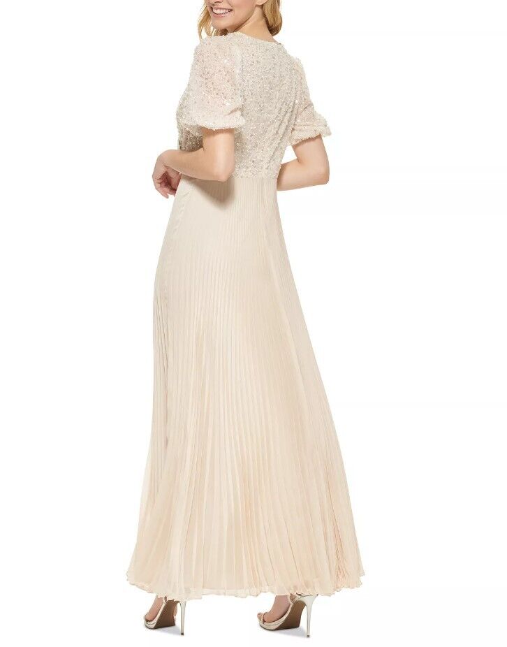 DKNY Women's Embellished-Top Pleated Gown Vanilla 2