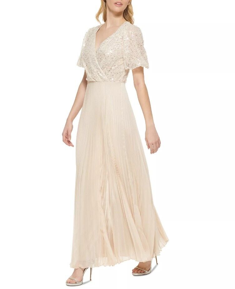 DKNY Women's Embellished-Top Pleated Gown Vanilla 2
