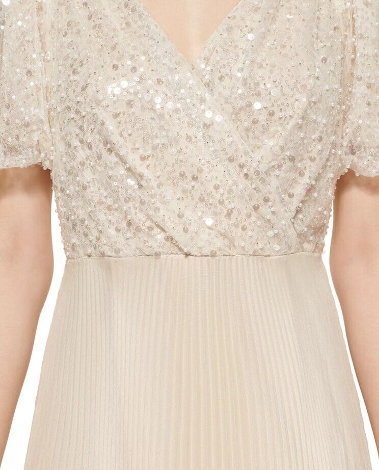 DKNY Women's Embellished-Top Pleated Gown Vanilla 2