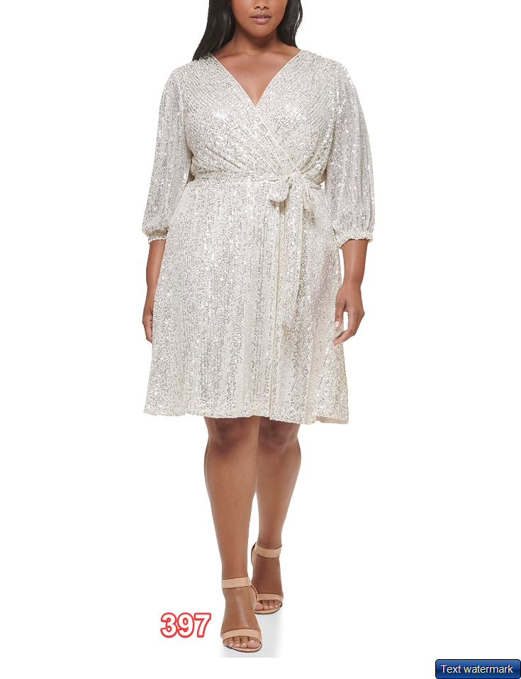 DKNY  Plus Size Long Sleeve Sequin Surplice Faux Wrap Silver 22W