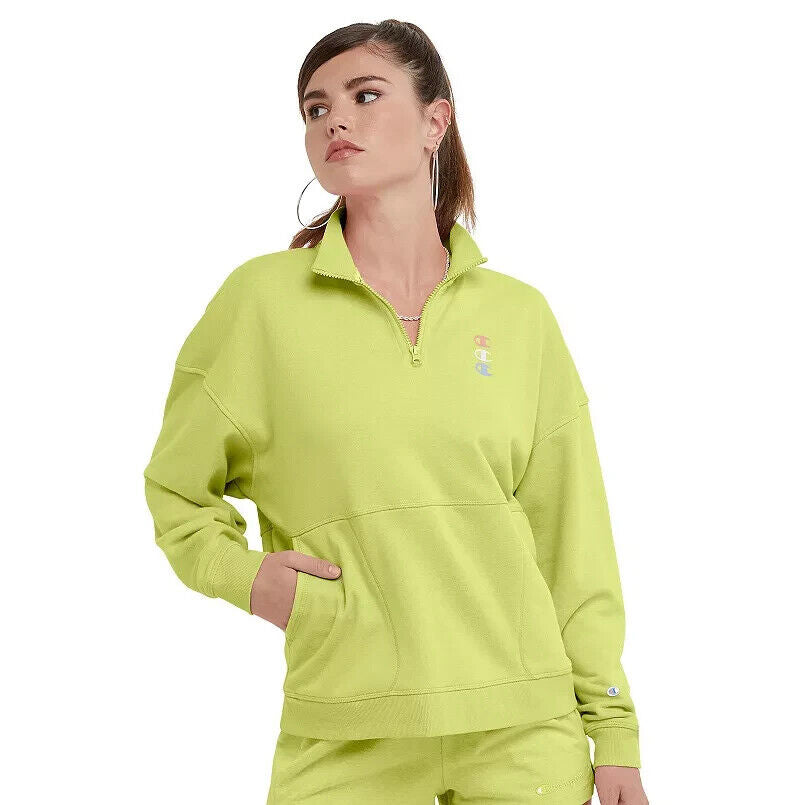 Women's Champion® Campus French Terry Quarter-Zip Pullover, Pink Starm, Medium
