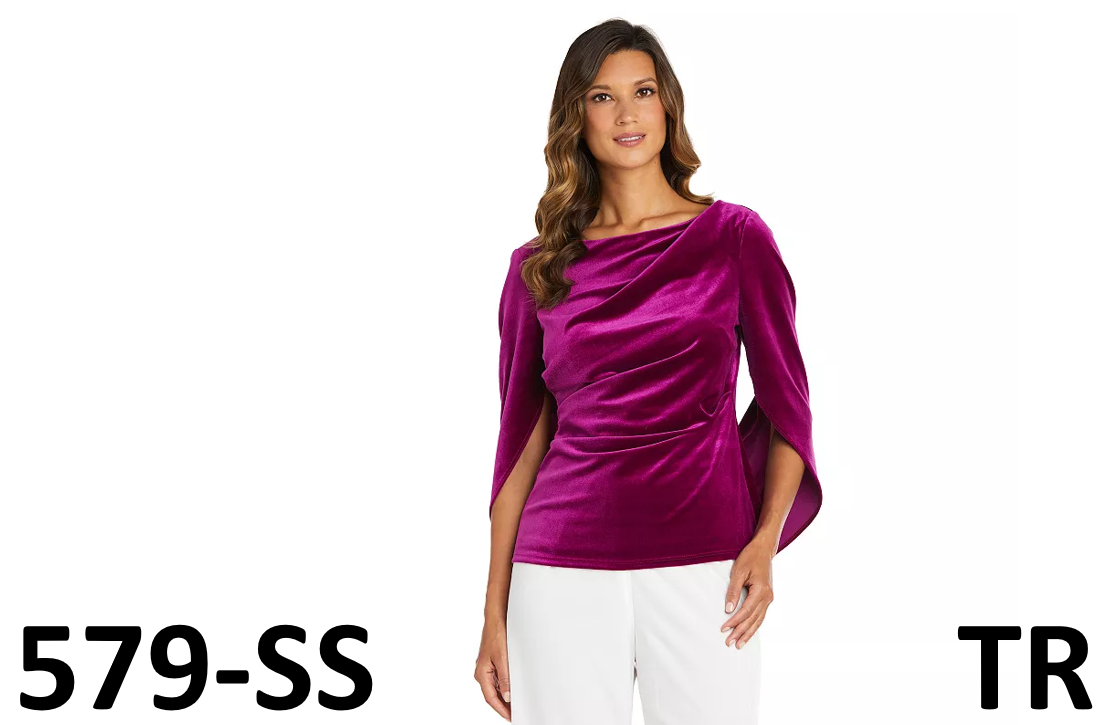 Women's R&M Richards Draped-Back Velvet Top, Pink, X-Large