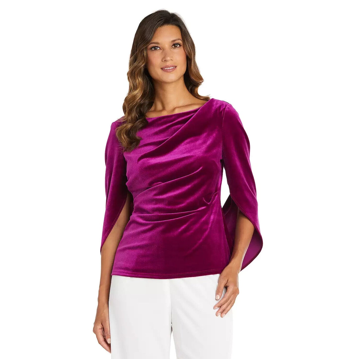 Women's R&M Richards Draped-Back Velvet Top, Pink, X-Large