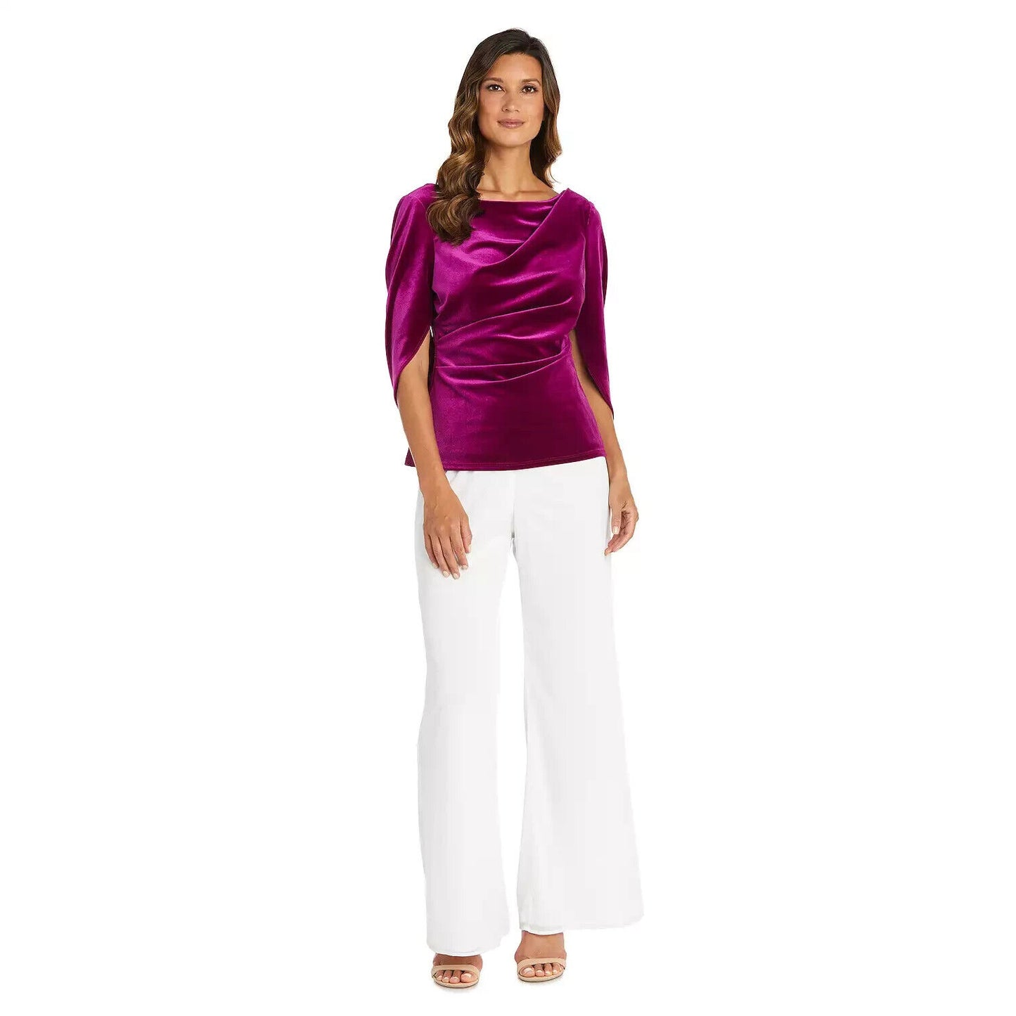 Women's R&M Richards Draped-Back Velvet Top, Pink, X-Large